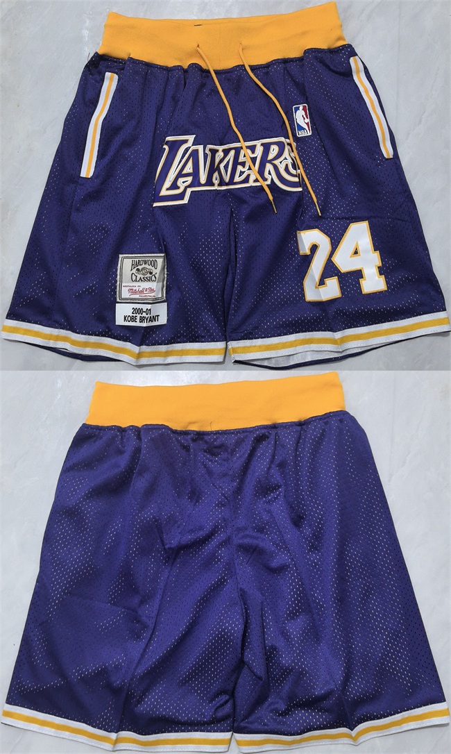 Men's Los Angeles Lakers #24 Kobe Bryant Purple 2026 Shorts (Run Small)